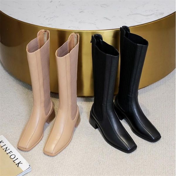 boots winter shoes women splicing knitted stretch square toe chunky heel back zipper slim simple high, Black
boots winter shoes women splicing knitted stretch square toe chunky heel back zipper slim simple high, Black