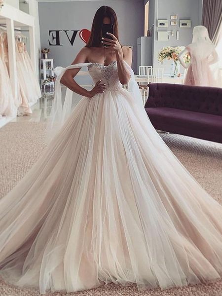 2021 beach wedding dresses beading crystal puffy tulle princess bridal gowns with lace-up off the shoulder elegant wedding party dress, White
2021 beach wedding dresses beading crystal puffy tulle princess bridal gowns with lace-up off the shoulder elegant wedding party dress, White