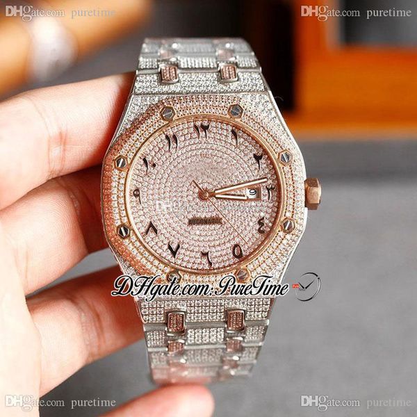 2020 paved diamonds 15400 a3120 automatic mens watch two tone rg arabic script dial fully iced out watches steel bracelet luxury puretime d4, Slivery;brown
2020 paved diamonds 15400 a3120 automatic mens watch two tone rg arabic script dial fully iced out watches steel bracelet luxury puretime d4, Slivery;brown