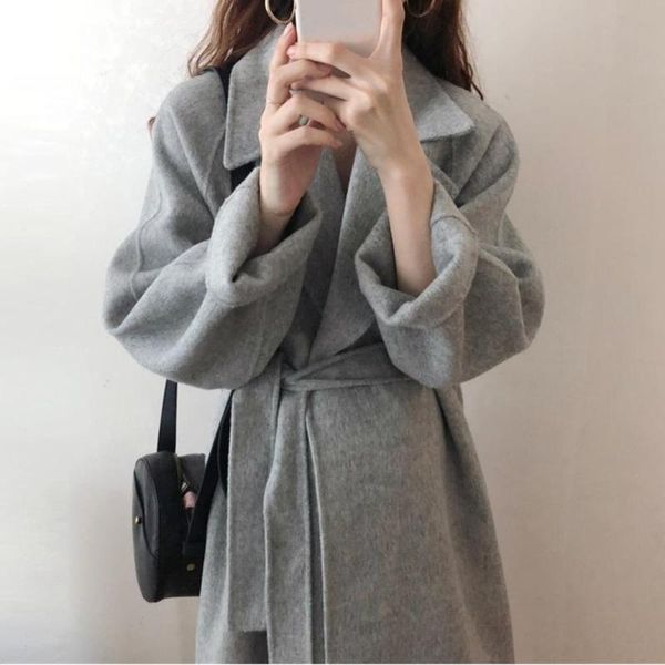 women's wool & blends women autumn winter woolen coat outwear elegant long with belt solid color sleeve chic overcoat, Black
women's wool & blends women autumn winter woolen coat outwear elegant long with belt solid color sleeve chic overcoat, Black