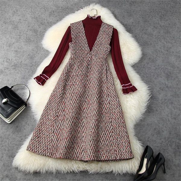casual dresses autumn winter clothes women elegant flare sleeve basic knit sweater and tweed woolen dress 2 piece suit vintage festa vestido, Black;gray
casual dresses autumn winter clothes women elegant flare sleeve basic knit sweater and tweed woolen dress 2 piece suit vintage festa vestido, Black;gray