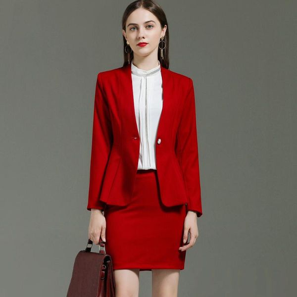novelty red formal styles women business suits with skirt and blazers jackets coat professional work wear interview blazers, White
novelty red formal styles women business suits with skirt and blazers jackets coat professional work wear interview blazers, White