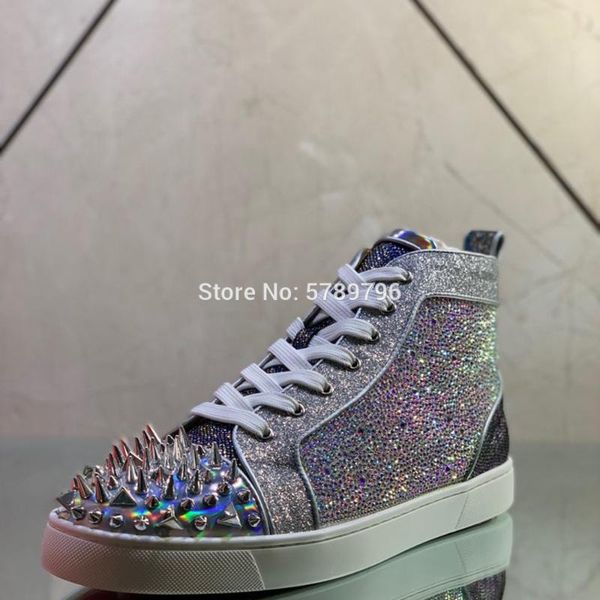 high red bottom silver genuine leather for men spike color crystal sports shoes casual flats loafers rivets toecap sneakers, Black
high red bottom silver genuine leather for men spike color crystal sports shoes casual flats loafers rivets toecap sneakers, Black