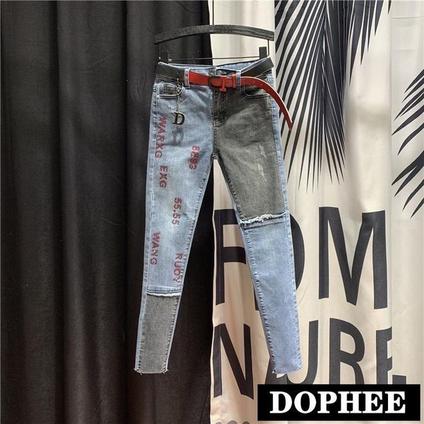 women's jeans european heavy drill letter splicing 2021 spring tight fit slim pencil pants student girls skinny trousers, Blue
women's jeans european heavy drill letter splicing 2021 spring tight fit slim pencil pants student girls skinny trousers, Blue