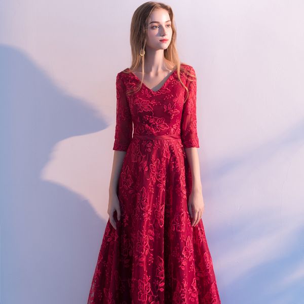 Robe de soiree New Wine Red long V-Neck Lace Pattern A-Line evening dress Banquet vestido de festa prom party dress Formal dress
Robe de soiree New Wine Red long V-Neck Lace Pattern A-Line evening dress Banquet vestido de festa prom party dress Formal dress