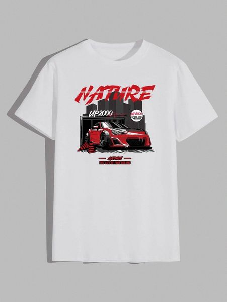 romwe guys letter car graphic tee o9em#, White;black