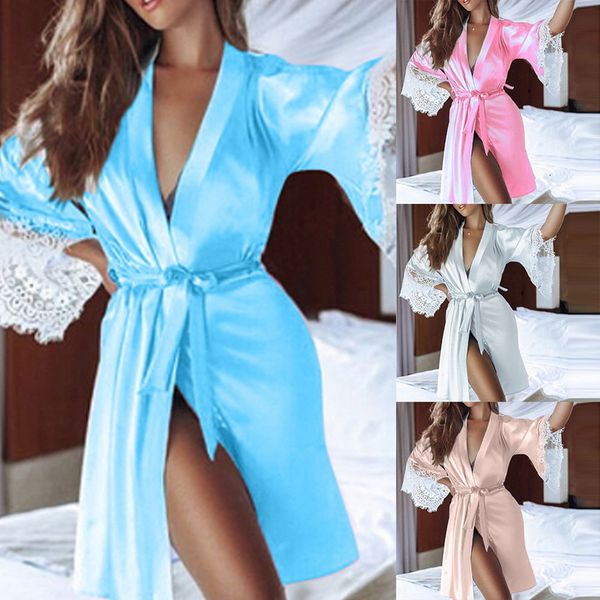 large night wear women casual perspective intimate sleepwear coat fashion lace patchwork robe pajamas, Black;white
large night wear women casual perspective intimate sleepwear coat fashion lace patchwork robe pajamas, Black;white