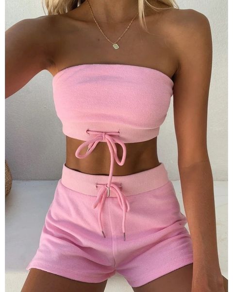 pink strapless and 2 yellow green outfit short set for women two piece outfits, Black;white
pink strapless and 2 yellow green outfit short set for women two piece outfits, Black;white
