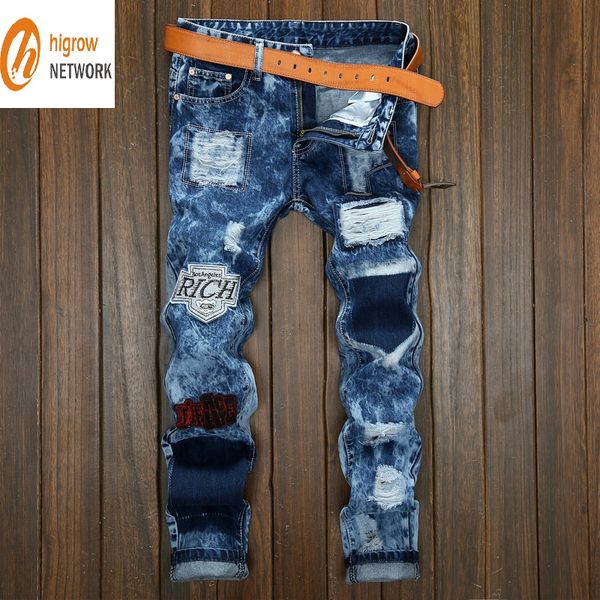 2021cross-border denim new badge male straight european and american foreign trade men's jeans broken stickers slim snowflake men, Blue
2021cross-border denim new badge male straight european and american foreign trade men's jeans broken stickers slim snowflake men, Blue