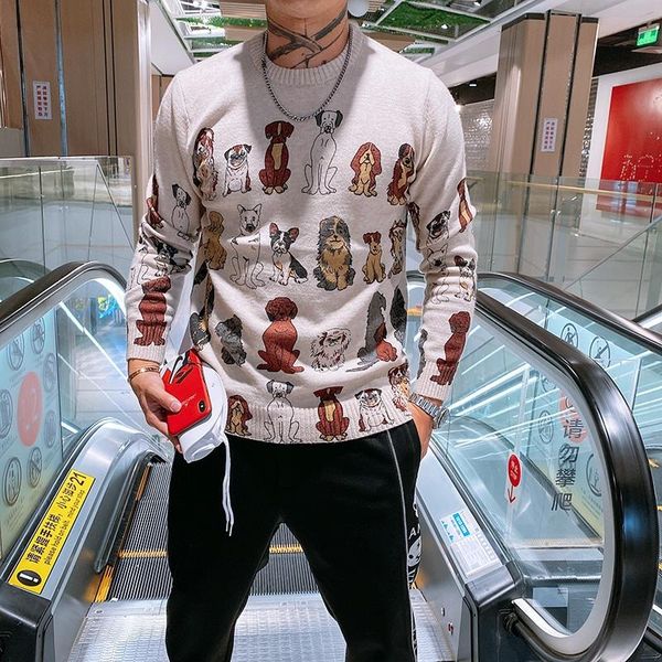 men's sweaters 2021 autumn featured animal sweater long sleeve leisure slim bottom shirt, White;black
men's sweaters 2021 autumn featured animal sweater long sleeve leisure slim bottom shirt, White;black