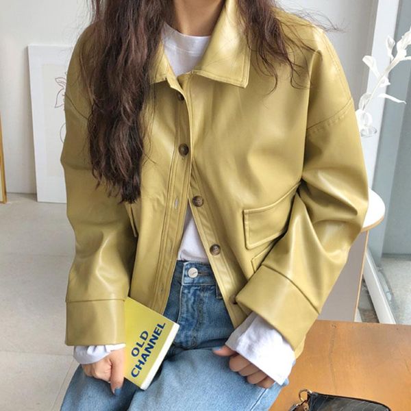 spring autumn 2021 women faux leather jacket with pocket ladies solid single breasted biker coat female casual outwear, Black
spring autumn 2021 women faux leather jacket with pocket ladies solid single breasted biker coat female casual outwear, Black