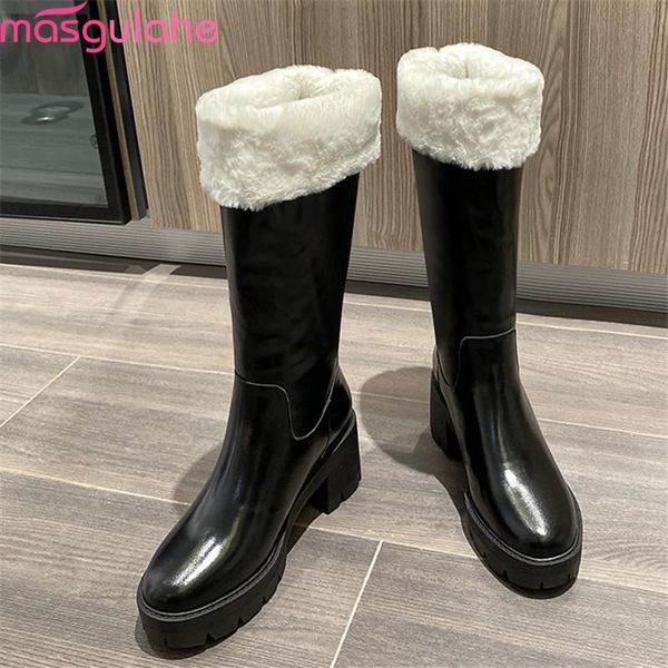 masgulahe 2021 new arrival winter boots genuine leather boots thick high heels round toe platform knee high women, Black
masgulahe 2021 new arrival winter boots genuine leather boots thick high heels round toe platform knee high women, Black
