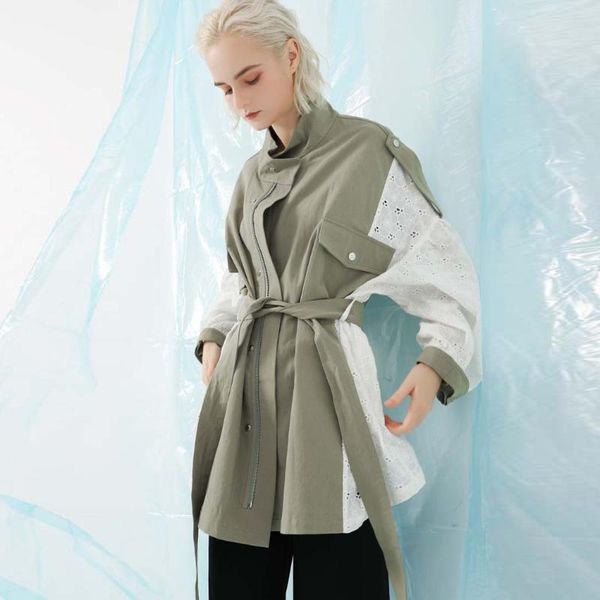 johnature new casual patchwork lace jackets women 2020 spring stand collar bandage zippers loose fashion green coats, Black;brown
johnature new casual patchwork lace jackets women 2020 spring stand collar bandage zippers loose fashion green coats, Black;brown
