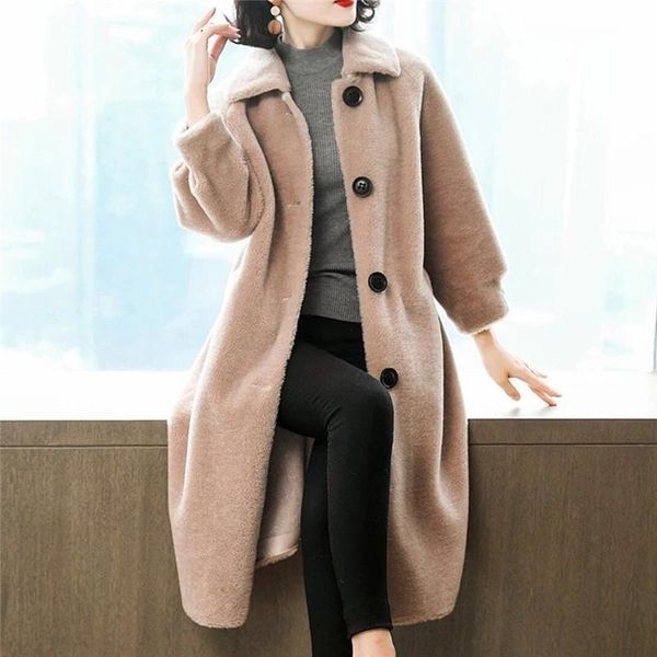 women's fur & faux sheep shearing coat autumn winter woolen cashmere jacket korean loose long single-breasted wool overcoat y646, Black
women's fur & faux sheep shearing coat autumn winter woolen cashmere jacket korean loose long single-breasted wool overcoat y646, Black