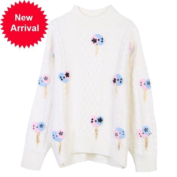 design 2021 new of luxury clothing female winter long sleeve-neck embroidered white flower loose mesh sweater 6vjl, White;black
design 2021 new of luxury clothing female winter long sleeve-neck embroidered white flower loose mesh sweater 6vjl, White;black