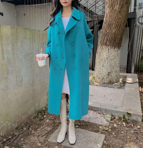 2020 korean new double side hand sewn cashmere coat women's long double breasted lace up loose woolen coat1, Black
2020 korean new double side hand sewn cashmere coat women's long double breasted lace up loose woolen coat1, Black