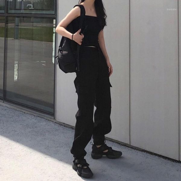 new 2020 women streetwear black high waist loose cargo pants casual girl pocket leggings pants woman1, Black;white
new 2020 women streetwear black high waist loose cargo pants casual girl pocket leggings pants woman1, Black;white