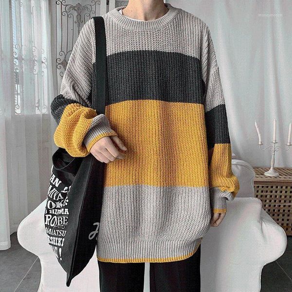 men's sweaters ins port wind contrast color striped sweater male ulzzang lazy bf korean loose personality knit trend men sweaters1, White;black
men's sweaters ins port wind contrast color striped sweater male ulzzang lazy bf korean loose personality knit trend men sweaters1, White;black