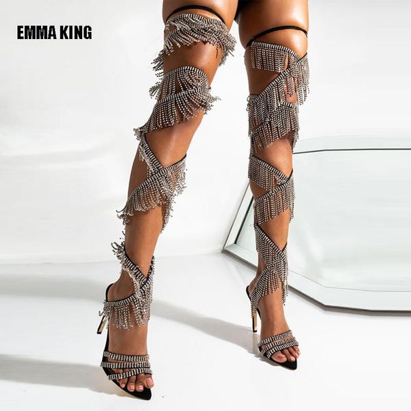 2020 women summer boots 12cm high heels suede cross strap night club sandals crystal tassel over knee boots for women1, Black
2020 women summer boots 12cm high heels suede cross strap night club sandals crystal tassel over knee boots for women1, Black