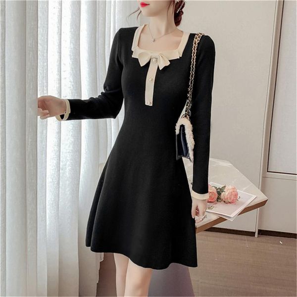 casual dresses autumn winter fashion knit dress 2021 women square collar long sleeve solid slim mini sweater, Black;gray
casual dresses autumn winter fashion knit dress 2021 women square collar long sleeve solid slim mini sweater, Black;gray