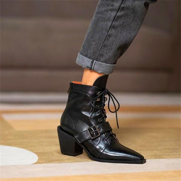 boots fashion ladies wedge heel belt buckle decorative lace-up winter black pointed
boots fashion ladies wedge heel belt buckle decorative lace-up winter black pointed