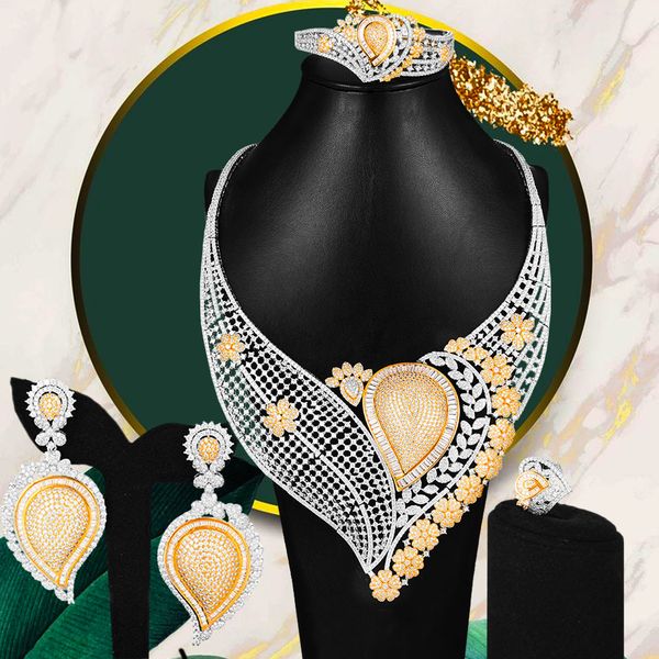 big fashion 4pcs luxury 2 tone hearts sets for women wedding african cubic zircon dubai bridal jewelry, Silver
big fashion 4pcs luxury 2 tone hearts sets for women wedding african cubic zircon dubai bridal jewelry, Silver