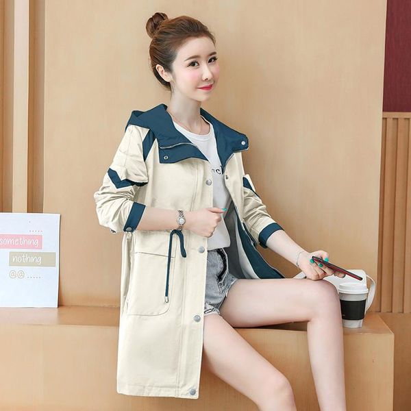 women's trench coats 2021 spring autumn classic long coat women casual windbreaker female overcoat hooded slim outwear m483, Tan;black 
women's trench coats 2021 spring autumn classic long coat women casual windbreaker female overcoat hooded slim outwear m483, Tan;black