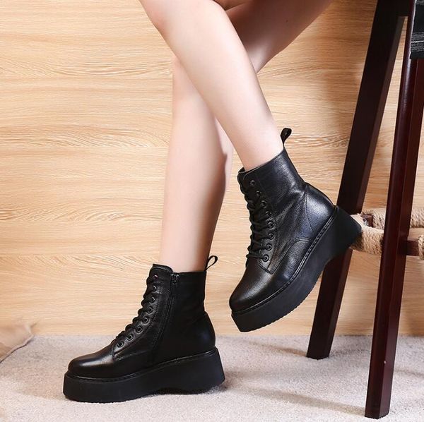 leather boots women round toe thick bottom lace up british style women's short boots fashion warm boots, Black
leather boots women round toe thick bottom lace up british style women's short boots fashion warm boots, Black