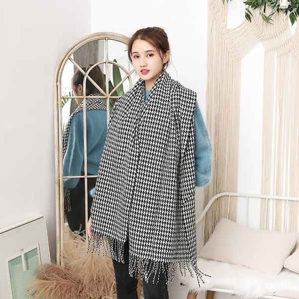 scarves women winter thick fashion soft warm lady cashmere white and black long houndstooth scarf with tassel ad038, Blue;gray
scarves women winter thick fashion soft warm lady cashmere white and black long houndstooth scarf with tassel ad038, Blue;gray