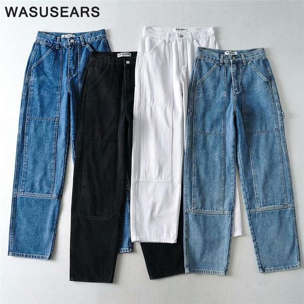 autumn winter baggy jeans for women high waisted jeans vintage white straight leg women with pockets streetwesar 2020, Blue 
autumn winter baggy jeans for women high waisted jeans vintage white straight leg women with pockets streetwesar 2020, Blue