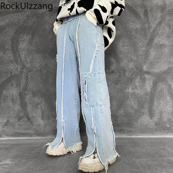 men's jeans elastic waist streetwear men tracksuit fashion patchwork zipper pocket ripped split denim loose straight pant hip hop punk, Blue
men's jeans elastic waist streetwear men tracksuit fashion patchwork zipper pocket ripped split denim loose straight pant hip hop punk, Blue