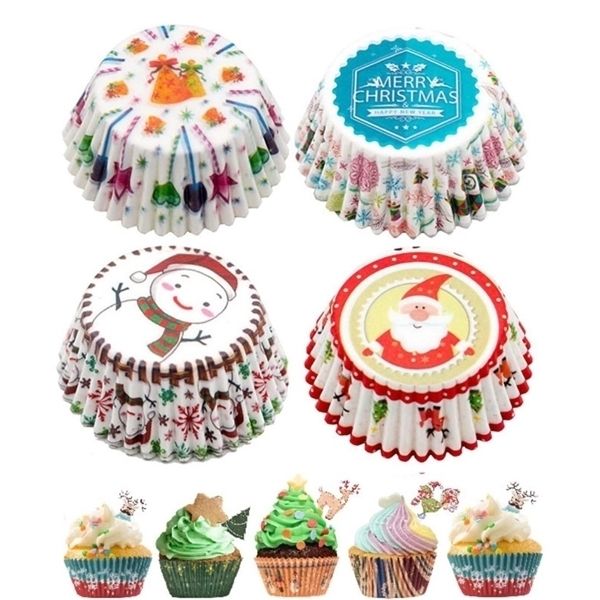 100pcs Paper Cups Muffin Cupcake Liners Merry Mold Baking Cup Home Christmas Cake Decorations