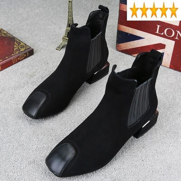 boots square toe slip on fashion women leather patchwork suede short british autumn winter low heel female casual high boots1, Black
boots square toe slip on fashion women leather patchwork suede short british autumn winter low heel female casual high boots1, Black