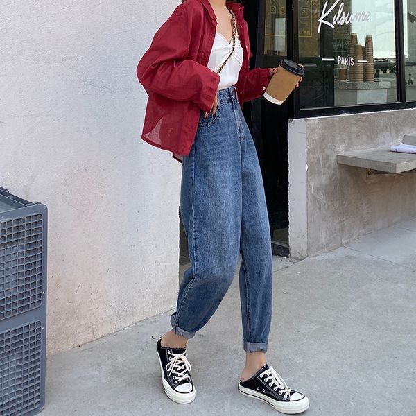2020 new high waisted jeans women's high waisted simple slim daddy pants trendy loose radish harlan pants, Blue
2020 new high waisted jeans women's high waisted simple slim daddy pants trendy loose radish harlan pants, Blue