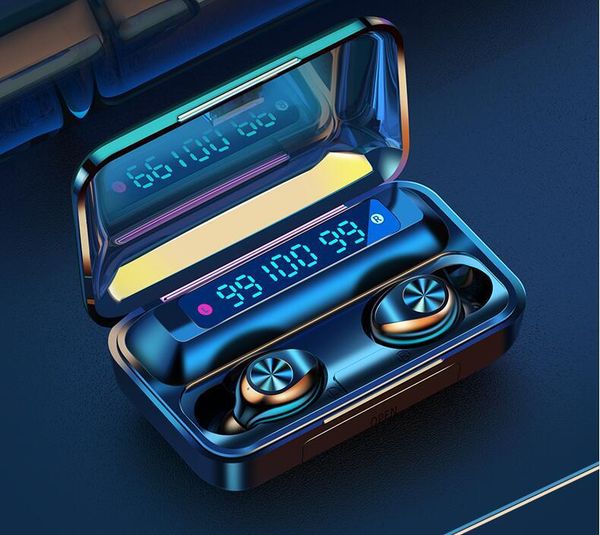 f9-10 bluetooth earphone microphone headphone headset ture wireless earbuds with 3 led display