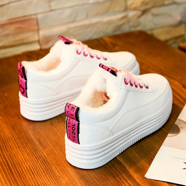 2021 the new winter white leather skin new fad stuffed women's shoes vulcanize srik, Black