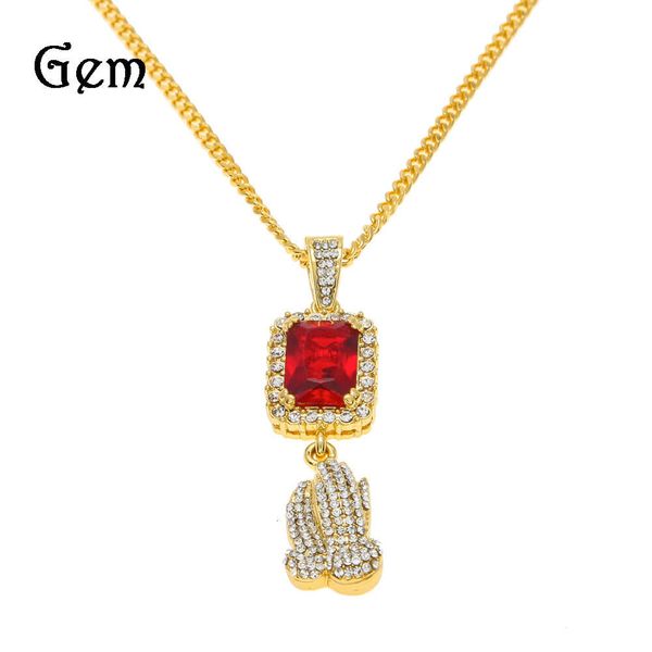 new mini square red combination pendant prayer hand men's and women's hip hop necklace, Silver
new mini square red combination pendant prayer hand men's and women's hip hop necklace, Silver