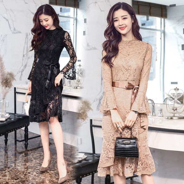 Summer Knee-length A-line Lace Belt Long Trumpet Sleeve O-neck Elegant Fashion Simple Beige Black Plus Size Cocktail Dress 848 party
Summer Knee-length A-line Lace Belt Long Trumpet Sleeve O-neck Elegant Fashion Simple Beige Black Plus Size Cocktail Dress 848 party