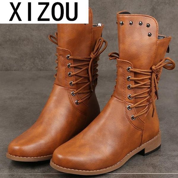 2020 new winter boots women retro pu leather women casual boots vintage rivets round toe lace-up mid-calf botas mujer, Black
2020 new winter boots women retro pu leather women casual boots vintage rivets round toe lace-up mid-calf botas mujer, Black
