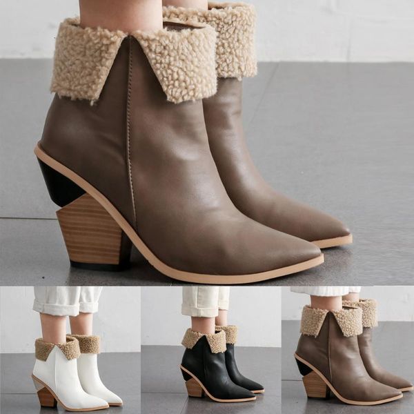women leather wedges pointed toe thick heel comfortable non-slip shoe ankle boot, Black
women leather wedges pointed toe thick heel comfortable non-slip shoe ankle boot, Black