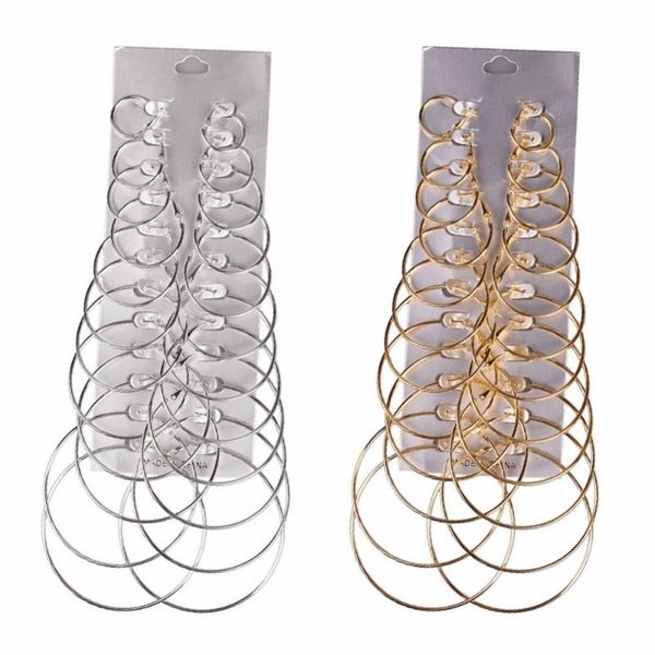 12pairs/set vintage big circle hoop earring set for women simple style brincos steampunk round earrings party jewelry#254405, Golden;silver
12pairs/set vintage big circle hoop earring set for women simple style brincos steampunk round earrings party jewelry#254405, Golden;silver