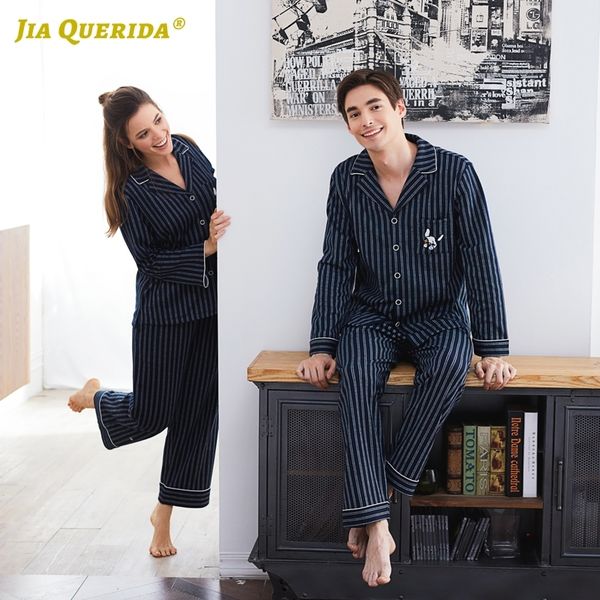 couple pajamas 100% cotton cardigan long-sleeved men and women pajamas stripe embroidered lapel couple home suit sleep wear y200425, Black;red
couple pajamas 100% cotton cardigan long-sleeved men and women pajamas stripe embroidered lapel couple home suit sleep wear y200425, Black;red