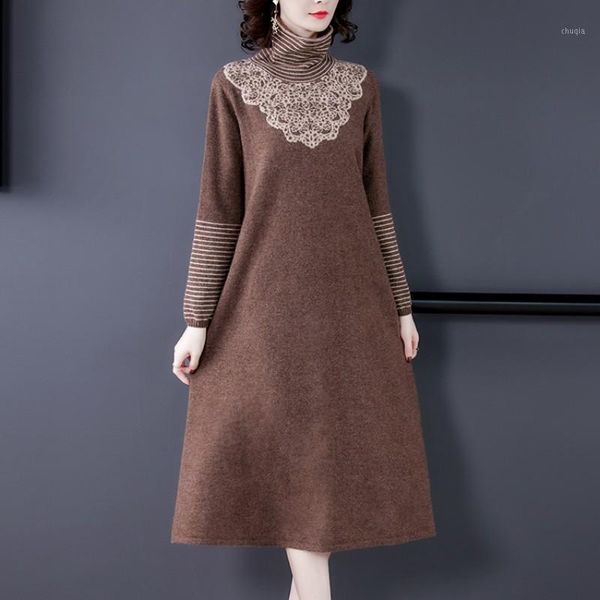 high collar knitted dresses women's 2020 autumn winter new sweater dress elegant retro striped women long dress party vestidos1, Black;gray
high collar knitted dresses women's 2020 autumn winter new sweater dress elegant retro striped women long dress party vestidos1, Black;gray
