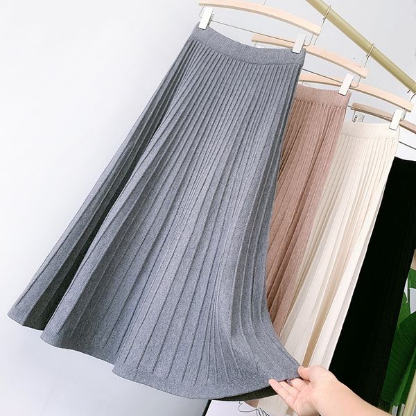 2021 new high waist knitted autumn winter thick long chic women a line casual pleated skirt jupe femme saia vcm6, Black
2021 new high waist knitted autumn winter thick long chic women a line casual pleated skirt jupe femme saia vcm6, Black