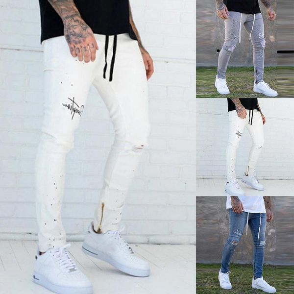 men's slim fit denim pants ripped pants men's painted jeans skinny jeans drawstring, Blue
men's slim fit denim pants ripped pants men's painted jeans skinny jeans drawstring, Blue