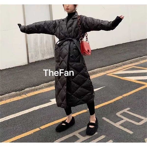 winter women's black argyle long coat cotton padded jacket korean casual loose street style belt oversize 211216
winter women's black argyle long coat cotton padded jacket korean casual loose street style belt oversize 211216