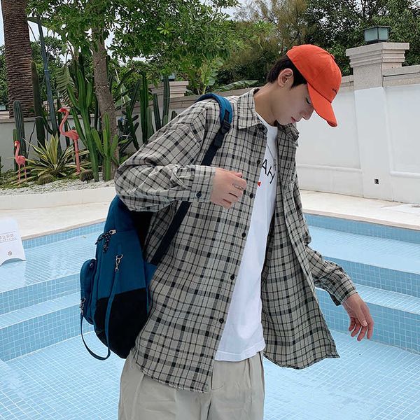summer ins plaid men's long sleeve korean fashion ruffian handsome coat casual couple shirt loose, White;black
summer ins plaid men's long sleeve korean fashion ruffian handsome coat casual couple shirt loose, White;black