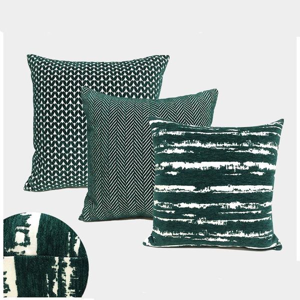 chenille fabric thick cushion cover super comfortable green blue serices pillow cover fashion geometric pillowcase