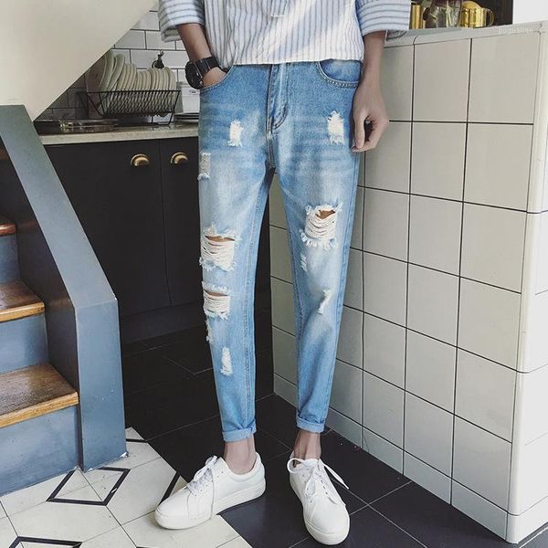hole summer mens jeans brand black slim fit denim jeans ripped ankle-length pant homme plus size1, Blue
hole summer mens jeans brand black slim fit denim jeans ripped ankle-length pant homme plus size1, Blue