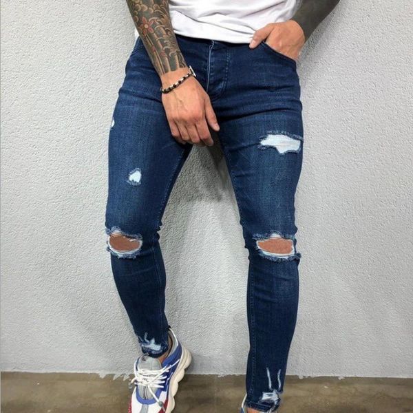 2020 men cool designer brand black jeans skinny ripped destroyed stretch slim fit hop hop pants with holes for mens, Blue
2020 men cool designer brand black jeans skinny ripped destroyed stretch slim fit hop hop pants with holes for mens, Blue